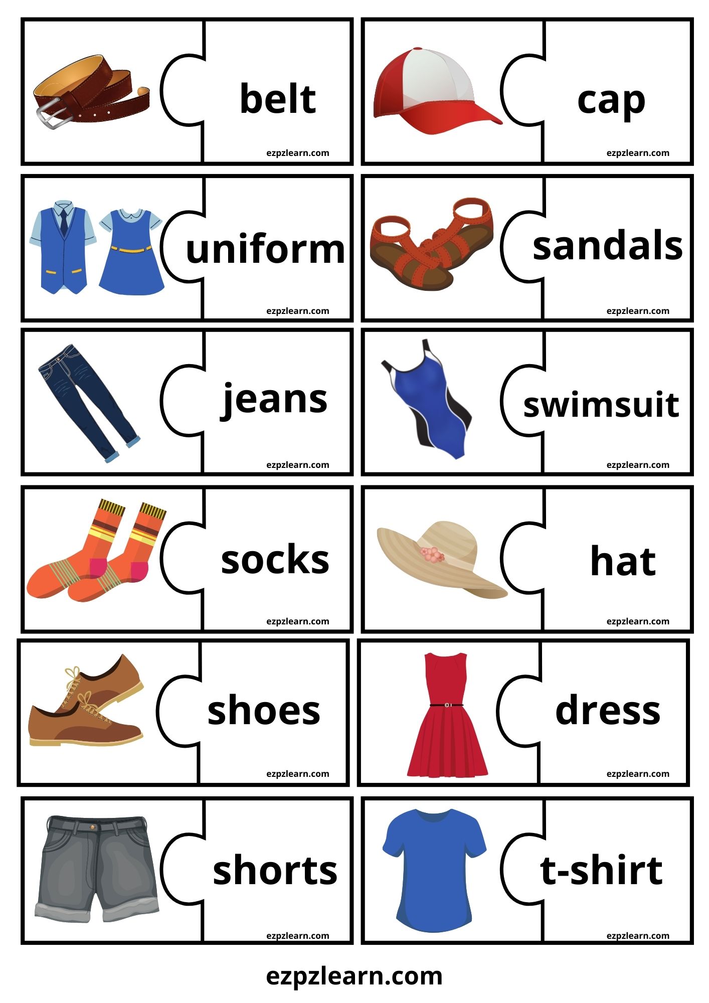 Clothes Word Match Game Ezpzlearn